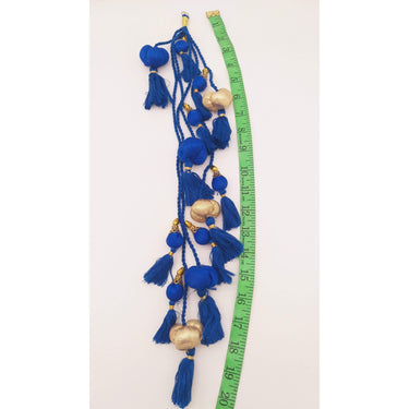 Royal Blue And Gold Fabric Balls Bunch Tassels, Latkan, Embellishments